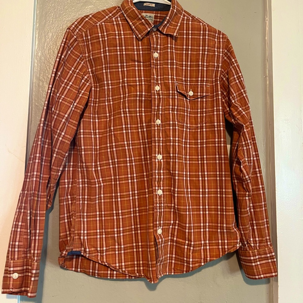 Lucky Brand Orange Plaid Medium Slim Fit
